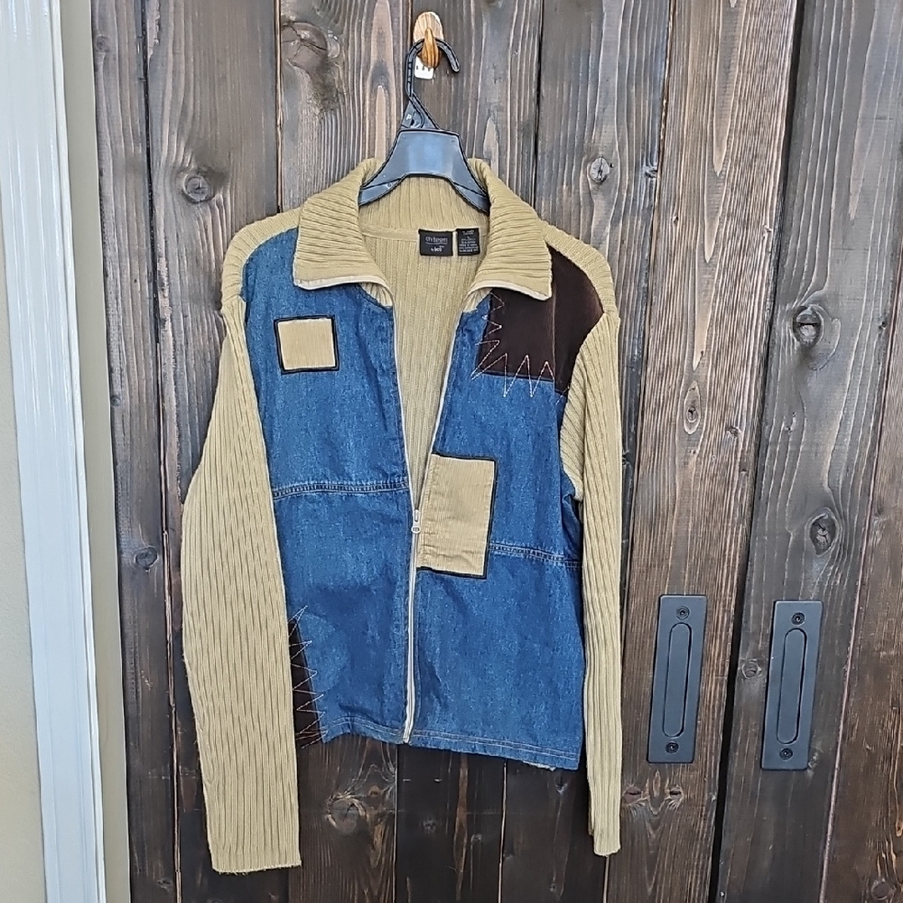 Vintage Patchwork Denim and Knit Jacket